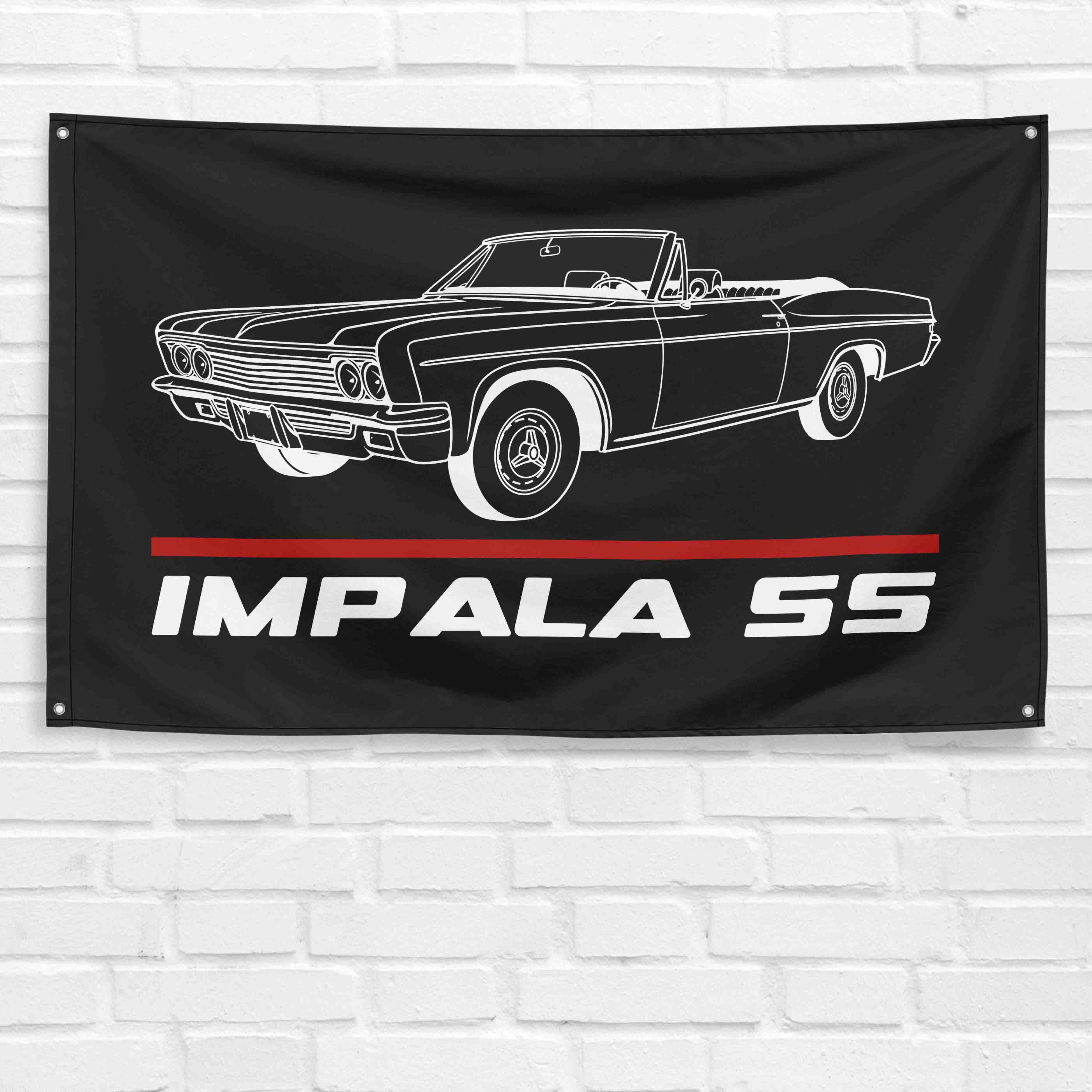 Impala SS Convertible 1966 3QTR 3x5 ft Flag Garage Wall Decor Banner