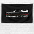 Skyline GT-R R34 1998-2002 3x5 ft Flag Garage Wall Decor Birthday Gift Banner