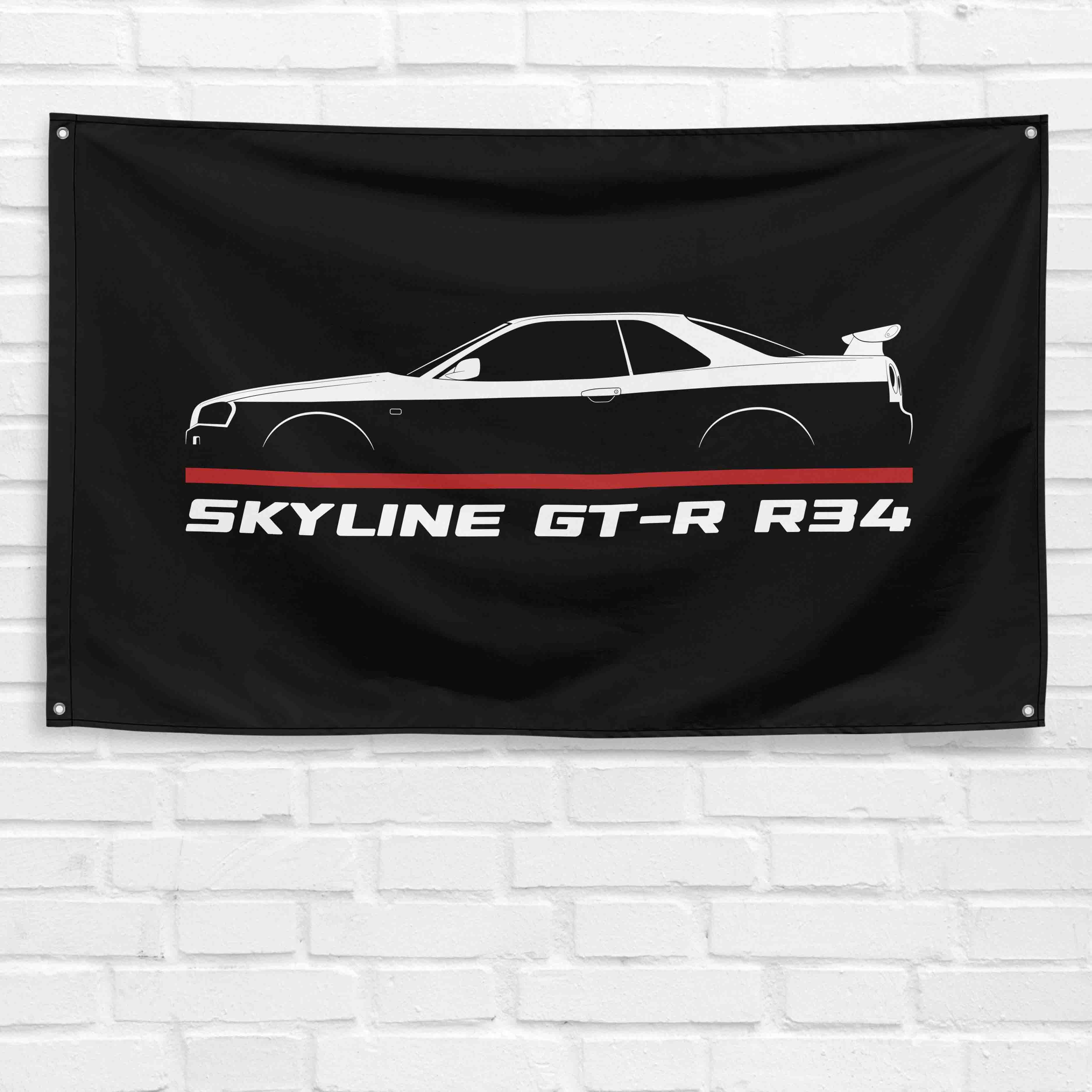 Skyline GT-R R34 1998-2002 3x5 ft Flag Garage Wall Decor Birthday Gift Banner